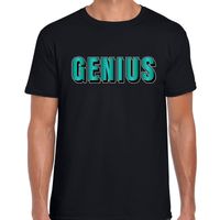 Genius t-shirt zwart met blauwe/groene letters voor heren - thumbnail