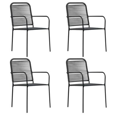 Tuinstoelen 4 st katoenen touw en staal zwart