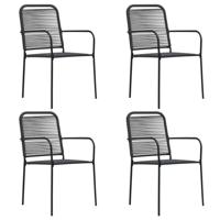 Tuinstoelen 4 st katoenen touw en staal zwart