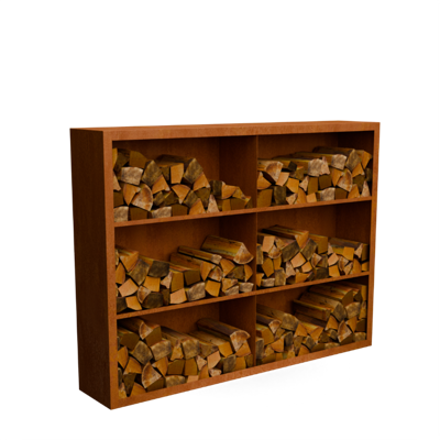 Egura cortenstaal Houtopslag 6 vakken met achterwand L200 x B38,5 x H150 cm - Geroba