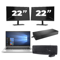 HP EliteBook 830 G7 - Intel Core i7-10e Generatie - 13 inch - 16GB RAM - 256GB SSD - Windows 11 + 2x 22 inch Monitor