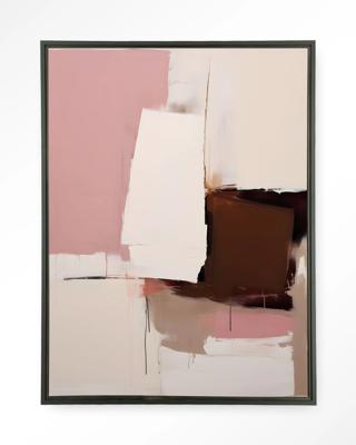 Urban Cotton Wandkleed 'Pink Fields' 110 x 145cm in Floating Frame - black