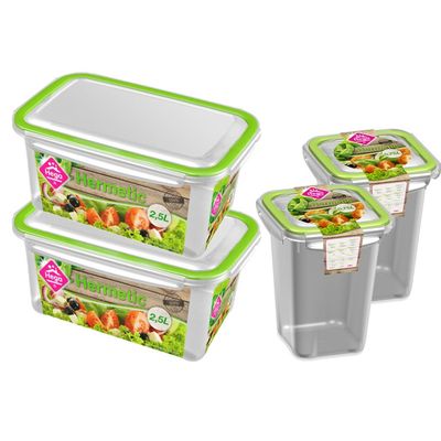 4x Voorraad/vershoudbakjes 0,75 en 2,5 liter transparant/groen