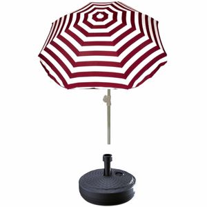 Rood gestreepte strand/tuin basic parasol van nylon 180 cm + parasolvoet antraciet