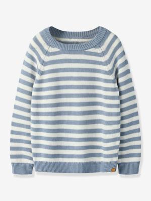 Trui gebreide sweater jongen LIL'ATELIER MINI met strepen ecru