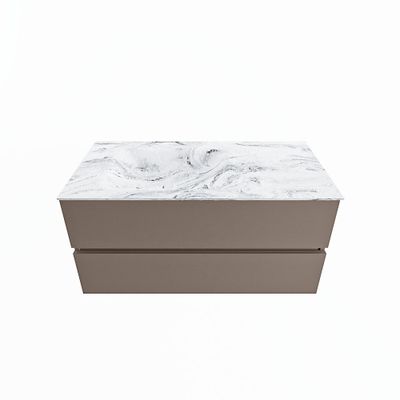 MONDIAZ VICA-DLUX 100cm badmeubel onderkast Smoke 2 lades. Inbouw wastafel CLOUD links 1 kraangat, kleur Glace.