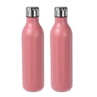 2x stuks RVS thermosflessen / isoleerflessen voor onderweg 500 ml koraal rood