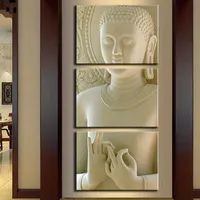 Boeddha Canvas Drieluik met Wit Marmer Look (30x40cm) - Home & Living - Spiritueelboek.nl