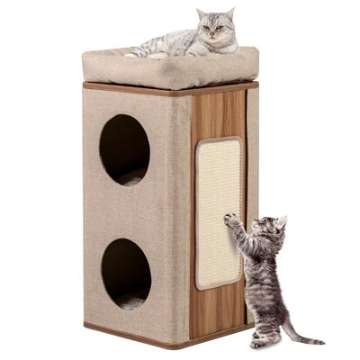 Drie Verdiepingen Tellend Kattenhuis Modern Tonvormig Kattenmeubilair Voor Binnen