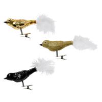 Decoratie vogeltjes - 3x st - op clip - goud/zwart - 3 x 8 x 3,5 cm - glas - kerstornamenten - thumbnail