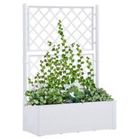 Plantenbak hoog met latwerk en zelfbewateringssysteem wit - thumbnail
