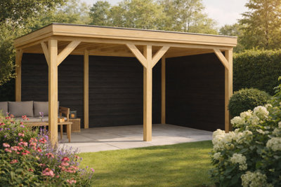 Overkapping Bodegraven 500x340 cm Douglas blank met vuren rabat wanden (incl. EPDM)- - - Van Kooten