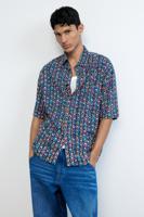 Kortemouw shirt met etnische borduursels - BLUE - L