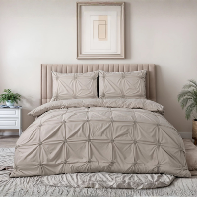 Dekbedovertrek Punch Pintuck - Taupe - Eenpersoons (140x200 Cm) - Taupe Microvezel - Effen - Sleeptime Fresh - Dekbed-Discounter.nl