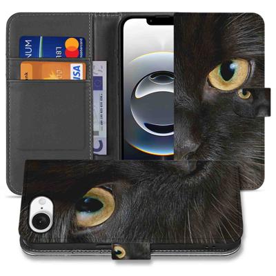 iPhone 16e | Telefoonhoesje | Met pasjeshouder | Zwarte Kat