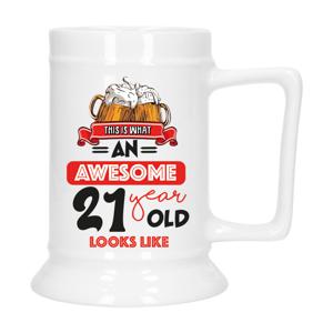 Cadeau Bierpul voor 21 jaar - rood - grappige leeftijd bierpul - keramiek - 530 ml   -