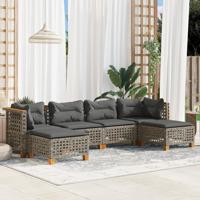 6-delige Loungeset met kussens poly rattan grijs