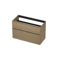 INK - Onderkast 2 Laden Greeploos met Houten Keerlijst A-symmetrisch - 1000x450x650 Mm - Olijf Eiken