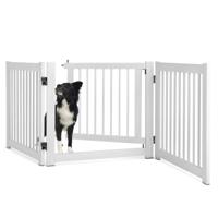 Opvouwbaar 3-Delig Hondenhek van Dennenhout voor Deuren / Trappen 61cm Hoog Wit