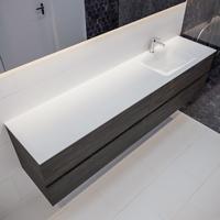 Mondiaz Vica Cloud badmeubel eiken donker bruin 200 cm 4 lades solid surface enkele spoelbak rechts 1 kraangat