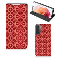 Samsung Galaxy S21 Hoesje met Magneet Batik Rood - thumbnail