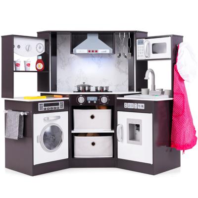 Houten Kinderkeuken met Licht & Geluid & Waterdispenser & Wasmachine & Accessoires Speelkeuken Bruin