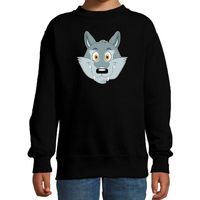 Cartoon wolf trui zwart voor jongens en meisjes - Cartoon dieren sweater kinderen 14-15 jaar (170/176)  -