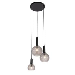 QAZQA Design hanglamp zwart met smoke glas 3-lichts - Chico