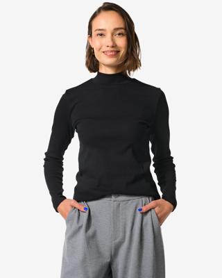 HEMA Dames T-shirt Clara rib zwart (zwart)