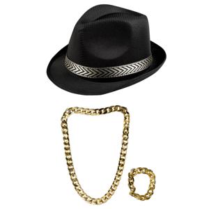 Gangster/Maffia verkleed set - funky gleufhoed - ketting en armband - volwassene - Foute Party