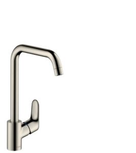 Hansgrohe Focus E2 keukenkraan met hoge draaibare uitloop instelbaar 110 150 en 360 RVS look 31820800