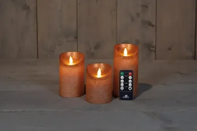 Anna&apos;s Collection LED kaars flame effect rustiek set 7.5 cm koper 3 stuks