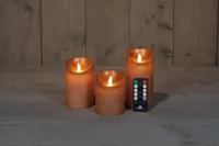 Anna&apos;s Collection LED kaars flame effect rustiek set 7.5 cm koper 3 stuks