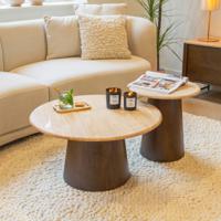 Livingfurn Ronde Salontafel Valentino Set van 2 stuks Mangohout en Travertin - Bruin