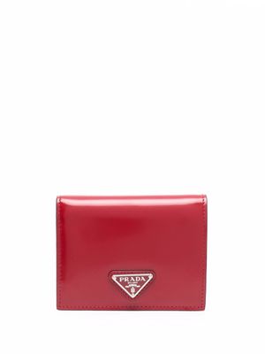 Prada portefeuille en cuir à plaque logo - Rouge