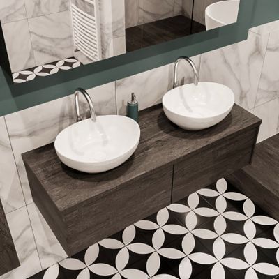 Mondiaz Lush Barco badmeubel eiken Dark brown 120 cm 2 lades mdf 2 waskommen beide zijden 2 kraangaten