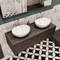 Mondiaz Lush Barco badmeubel eiken Dark brown 120 cm 2 lades mdf 2 waskommen beide zijden 2 kraangaten