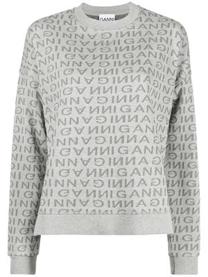 GANNI pull à logo en maille intarsia - Gris