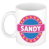 Sandy voornaam koffiemok - beker - wit/roze - 300 ml - Cadeau - Dames - Collega - Moederdag