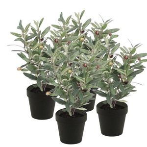 4x Kunstplanten olijfboompje groen in zwarte pot 35 cm