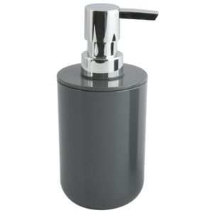 Zeeppompje/zeepdispenser Porto - PS kunststof - donkergrijs/zilver - 7 x 16 cm - 260 ml