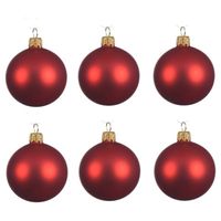 6x Glazen kerstballen mat kerst rood 8 cm kerstboom versiering/decoratie - Kerstbal - thumbnail