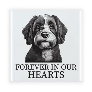 Herdenkings cadeau tegel - hondenliefhebber - Labradoodle hond - zwart/wit - keramiek - 15 cm