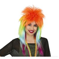 Carnaval verkleed pruik punk/rockster - multi kleuren - voor dames - one size - foute party