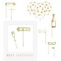 Foto prop set Best Wedding - Bruiloft - goud/wit - 13-delig - met frame - photobooth/selfie   - - thumbnail