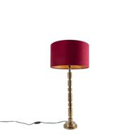 QAZQA Art Deco tafellamp brons 35 cm velours kap rood - Torre