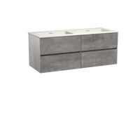 Storke Edge zwevend badmeubel 130 x 52 cm beton donkergrijs met Mata dubbele wastafel in mat witte solid surface