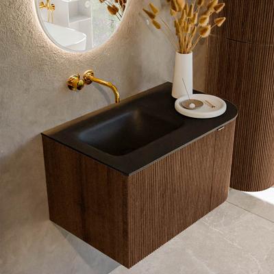 Badmeubel Mondiaz Kurve | 75 cm | Meubelkleur Walnut | Wastafelkleur Urban | Links spoelbak | Zonder kraangaten