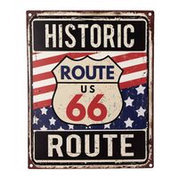 Clayre & Eef Tekstbord 20x25 cm Blauw Rood Ijzer Historic Route Route 66 Wandbord Blauw Wandbord - thumbnail