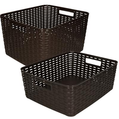 Opbergboxen / opbergmandjes set - 5x stuks - rotan kunststof - bruin - met inhoud 12 en 18 liter Opbergboxen / opbergmandjes set - 5x stuks - rotan kunststof - bruin - met inhoud 12 en 18 liter